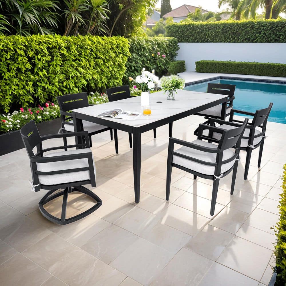 7-Piece Aluminum Rectangle Outdoor Dining Set with Sunbrella Cushions