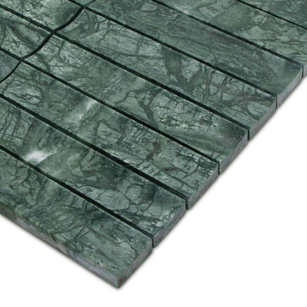 12.52" x 11.89" Honed Indian Green Marble Mosaic Tile