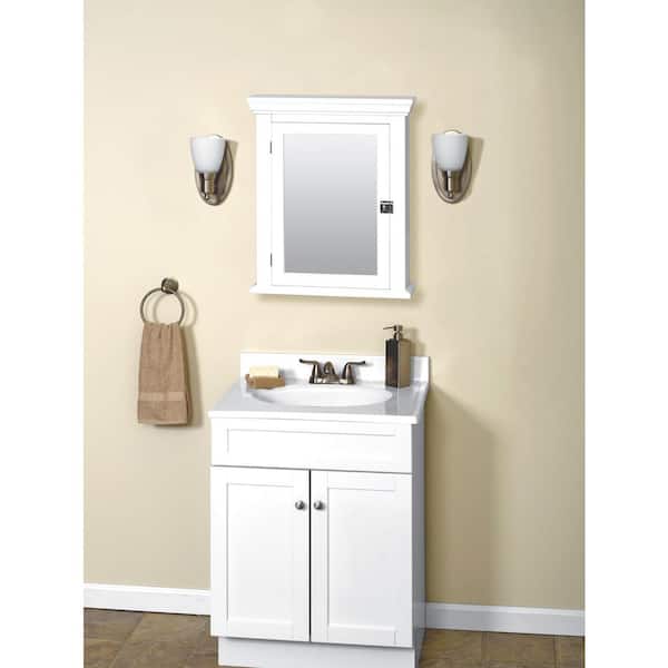 Early American 22-1/4 in. W x 27 in. H x 5-7/8 in. D Framed Surface-Mount Bathroom Medicine Cabinet in White