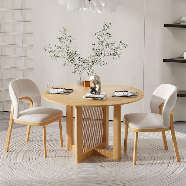 Dovelina Cinna Modern Round Oak Wood Top 46 in. Cross Leg Dining Table Seats 4