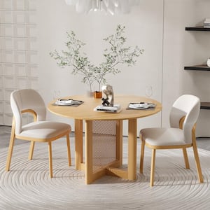 Cinna Modern Round Oak Wood Top 46 in. Cross Leg Dining Table Seats 4