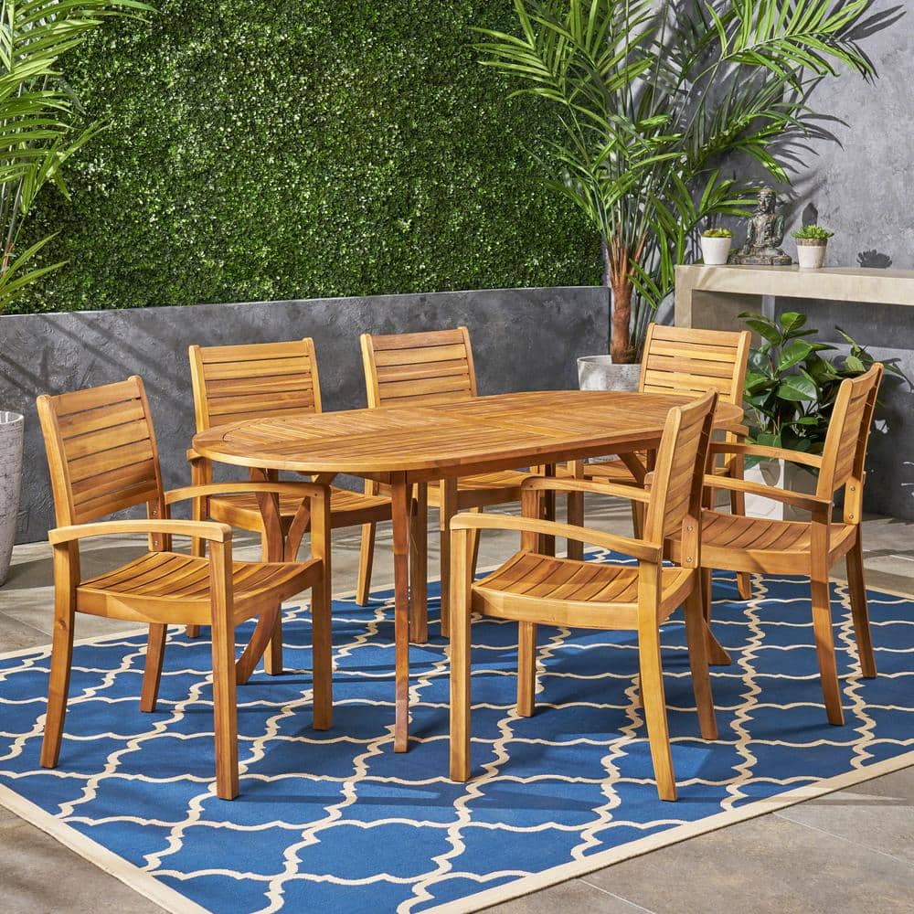 Holloway Teak Brown 7-Piece Wood Outdoor Dining Set price history on PriceWatchPro