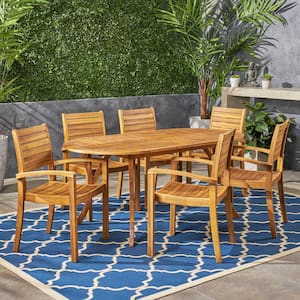 Holloway Teak Brown 7-Piece Wood Outdoor Dining Set