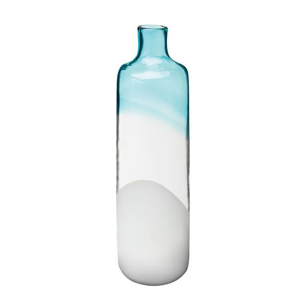 Titan Lighting 18 in. Clouds and Sky Glass Decorative Vase in Blue and White
