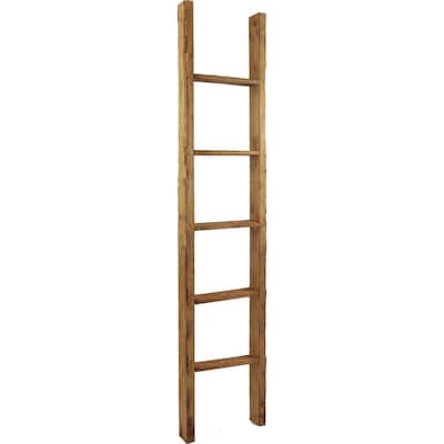 15 in. x 72 in. x 3 1/2 in. Barnwood Decor Collection Weathered Brown Vintage Farmhouse 5-Rung Ladder