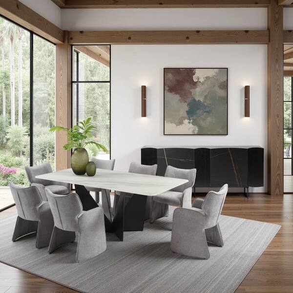Olivia Modern 7-Piece Rectangular Gray Tempered Glass Top Dining Room Set - Seats 6