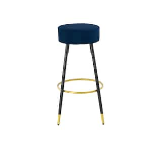 24 in. Navy Iron Velvet Kitchen Bar Stools Upholstered Dining Chair Stools