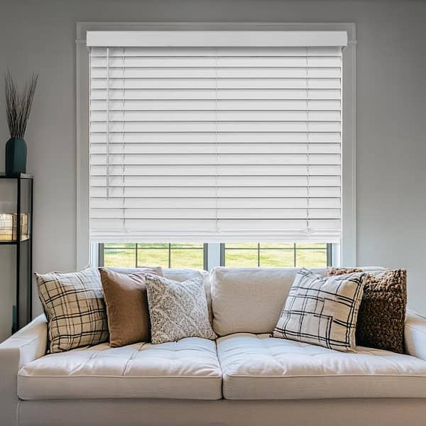 White Cordless Room Darkening Faux Wood Window Blinds with 2 in. Slats, 25 in. W x 36 in. L