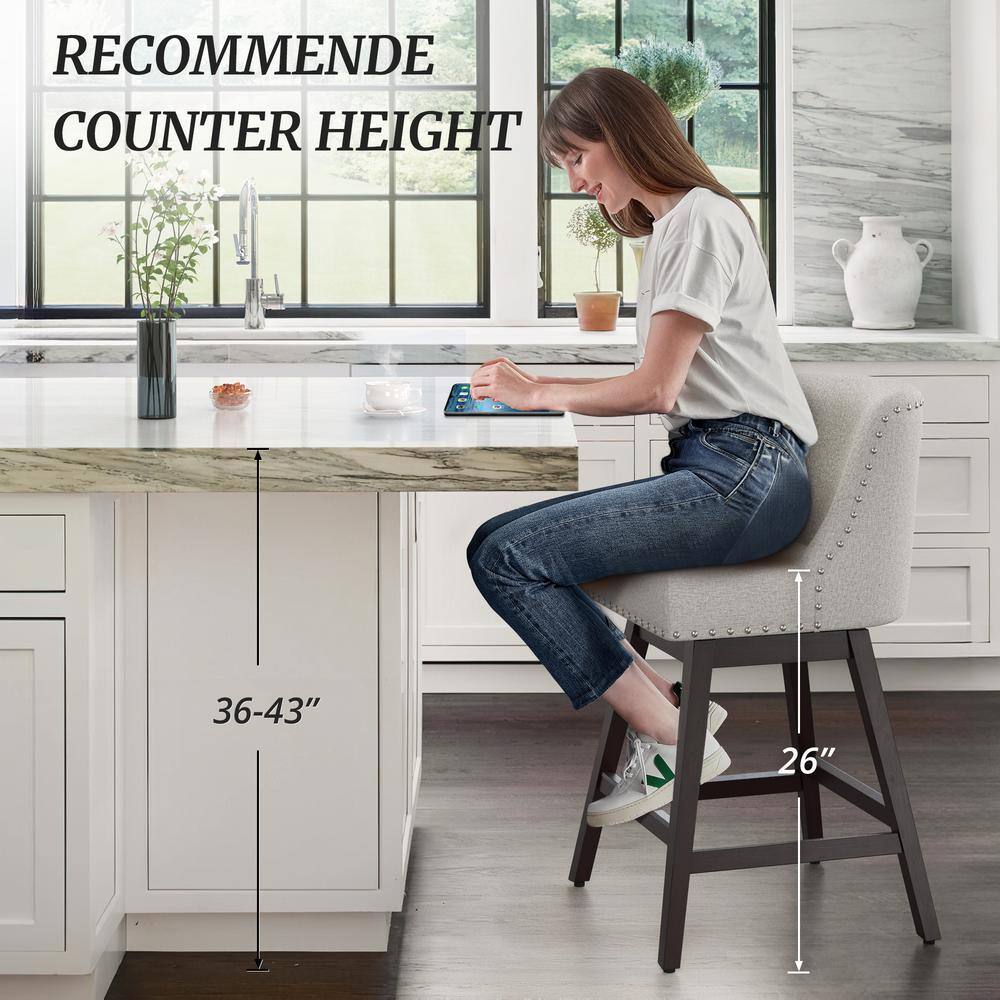 Oyster Gray Swivel Counter Height Bar Stools with Wood Legs, Set of 3