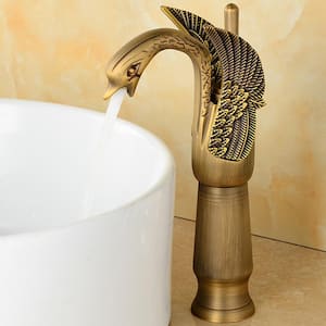 Swan Single Hole Single Handle Bathroom Vessel Sink Faucet With Pop Up Drain in Antique Brass