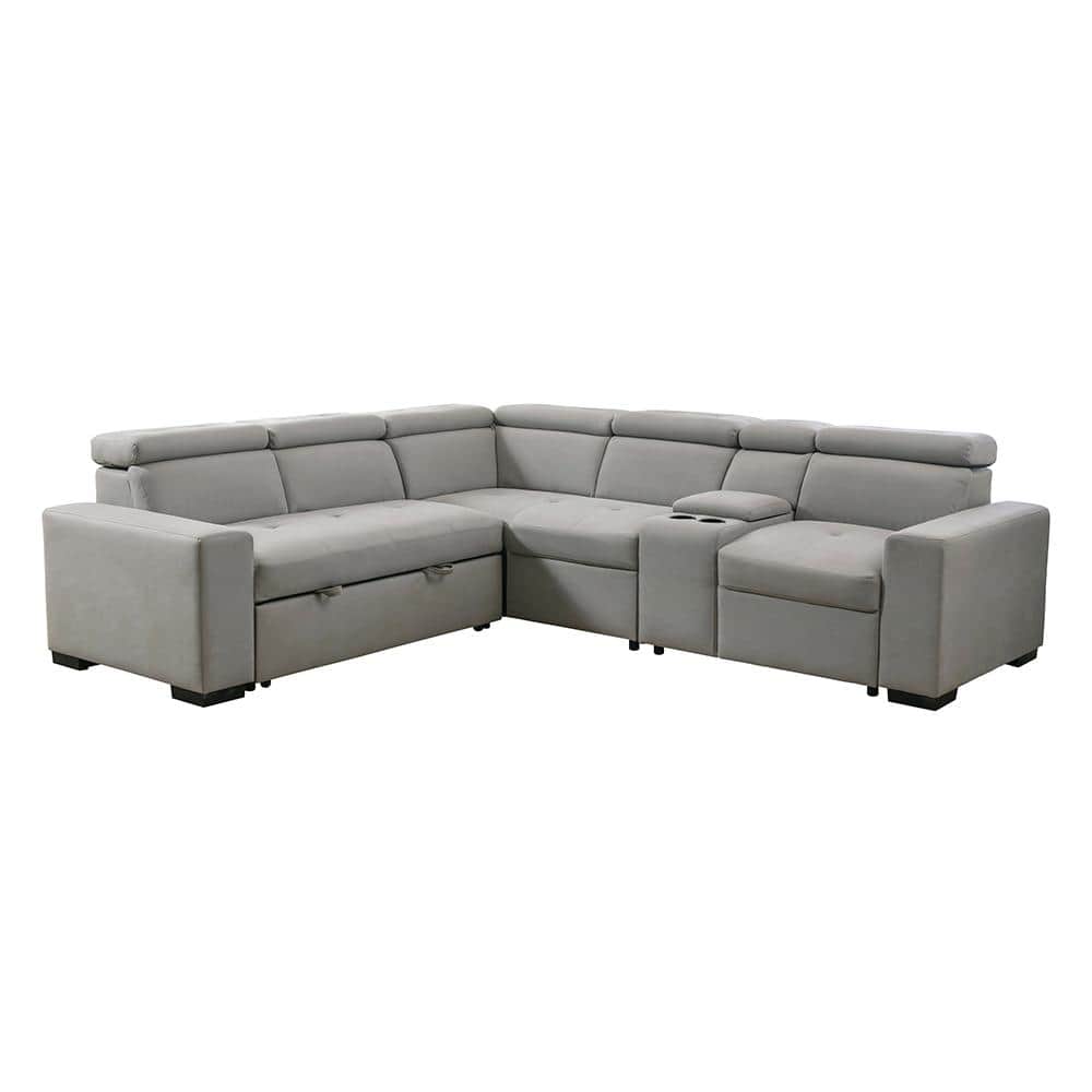 Aldrich 110.5 in. Straight Arm 3-piece Microfiber Sectional Sofa in Light G
