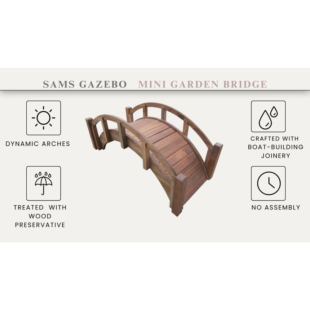 Miniature Japanese Brown Treated Wood Garden Bridge, 25-Inch