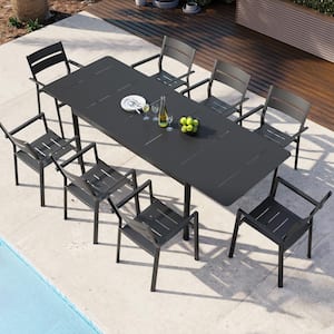 Black Rectangle Aluminum Outdoor Dining Table with Extension