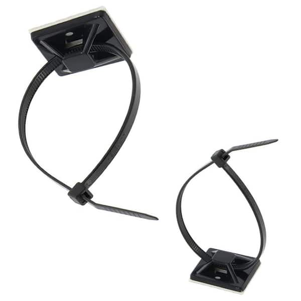 Self Adhesive Wire Clips Cable Zip Tie Mounts 3/4 with 6 Inch Zipties Black UV Protection for Outdoor Use 100 Pcs