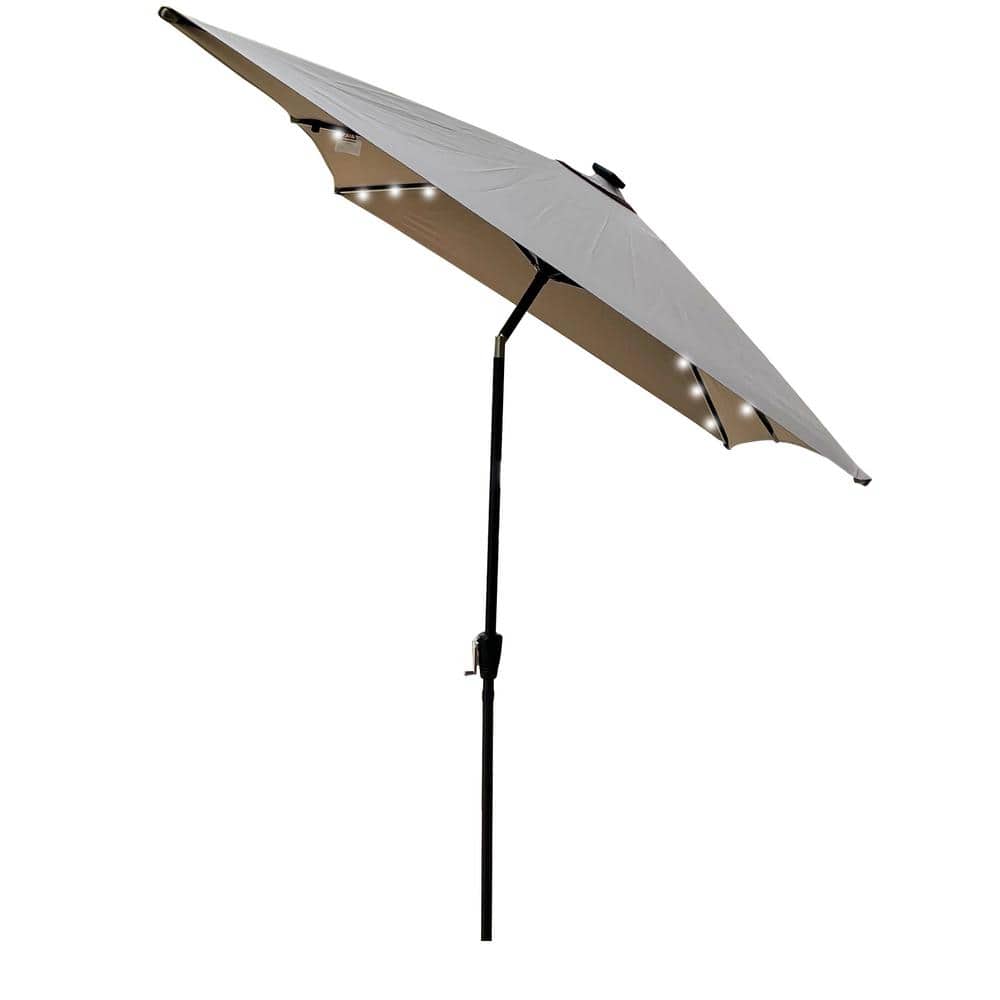 10 ft. x 6.5 ft. Gray Patio Umbrella with Solar LED Lights, Crank, for Gard