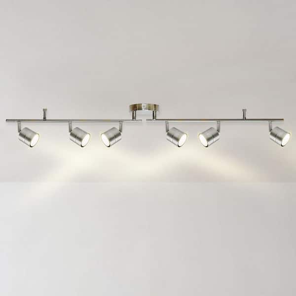 44.5in 6-Light Brushed Nickel Integrated LED Ceiling Mounted Hardwired Track Light with Rotatable Pivoting Heads 3000K