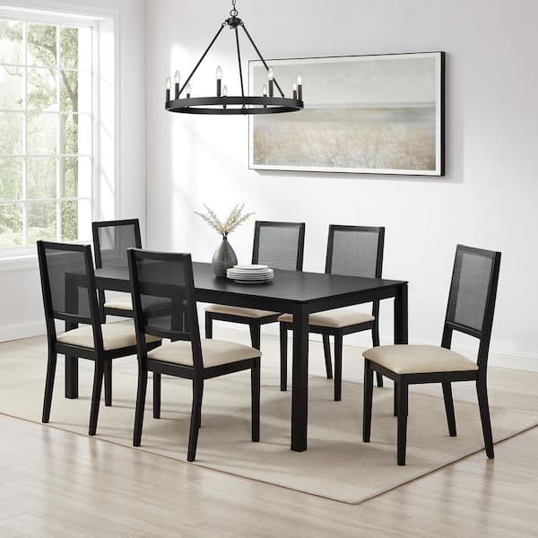 CROSLEY FURNITURE Greer Black 7-Piece Dining Set with Creme Cushions ...