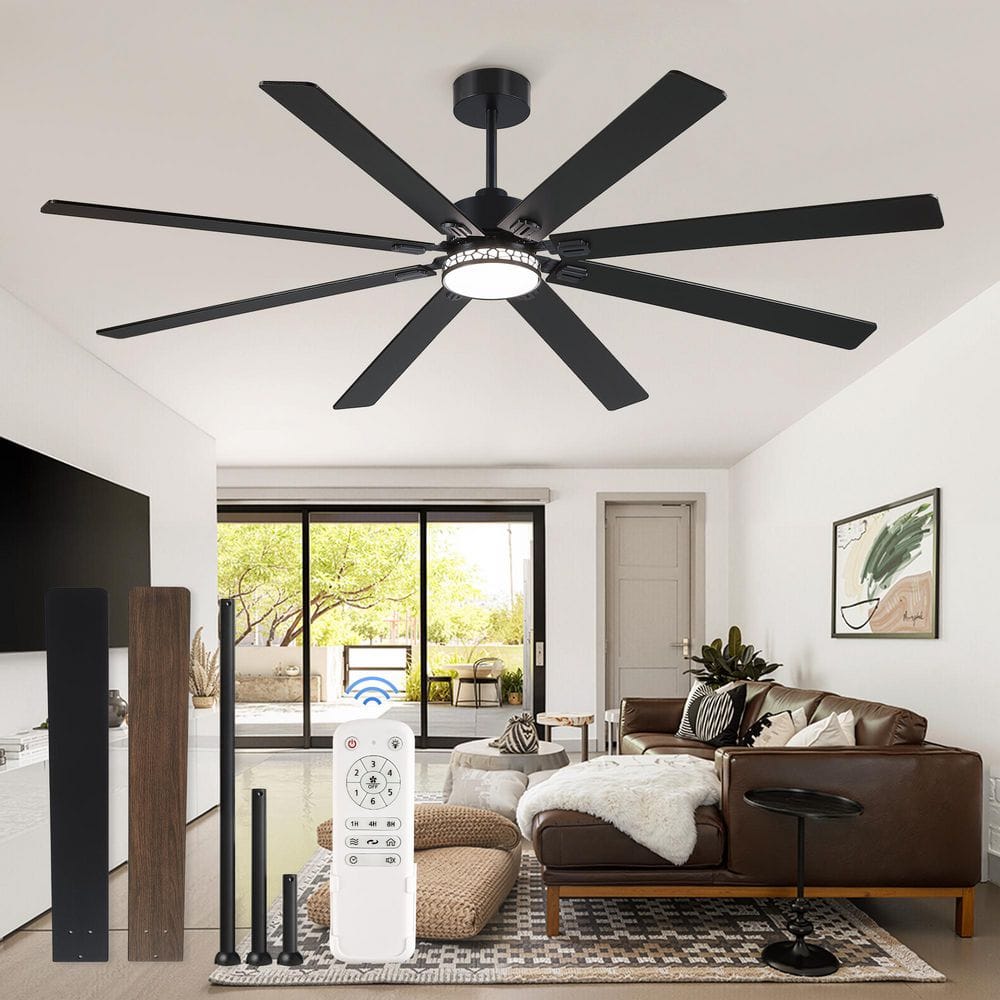 84 in. Industrial Black Indoor/Outdoor 6-Speed Standard Down Rod Mount Ceiling Fan with Lights, Remote Control price history on PriceWatchPro