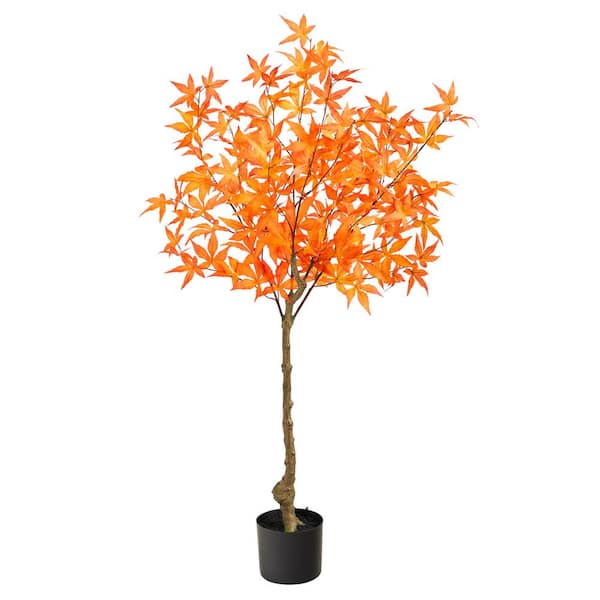 Nearly Natural 4 ft. Orange Autumn Maple Artificial Tree