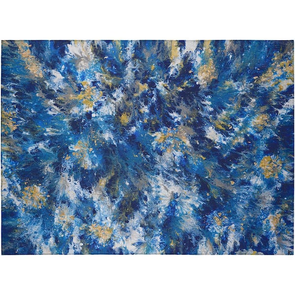 Karina Blue 1 ft. 8 in. x 2 ft. 6 in. Geometric Indoor/Outdoor Area Rug