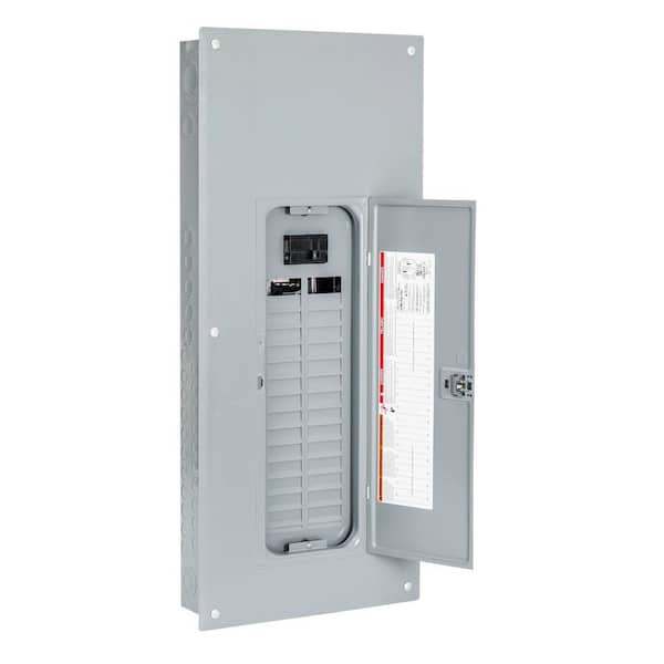 Homeline 125 Amp 30-Space 60-Circuit Indoor Main Breaker Plug-On Neutral Load Center with Cover Homeline 125 Amp 30-Space 60-Circuit Indoor Main Breaker Plug-On Neutral Load Center with Cover