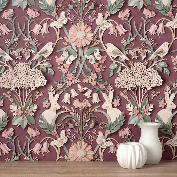 Fae Plum Woodland Paper Wallpaper