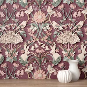 Fae Plum Woodland Paper Wallpaper Sample