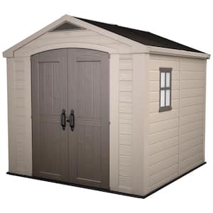 Factor 8 ft. W x 8 ft. D Large Outdoor Durable Resin Plastic Storage Shed with Double Doors, Taupe Brown (70.49 sq. ft.)