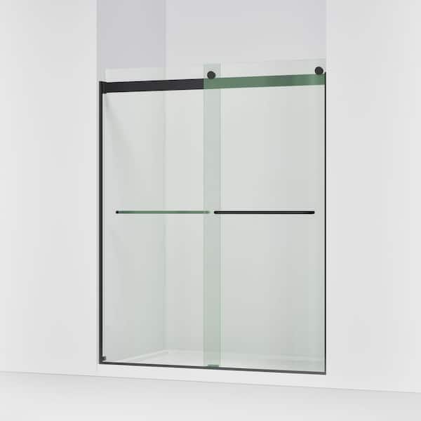 Levity 56-60 in. W x 74 in. H Sliding Frameless Shower Door in Matte Black with 1/4 in. Thick Tempered Glass