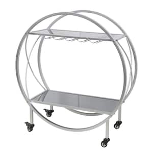 Evelyn Chrome Bar Cart with Mirrored Shelves, Wine Glass Rack and Locking Wheel Casters