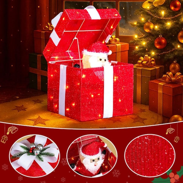 Karl home 12 in. Red Motorized Gift Box Christmas Decorations with