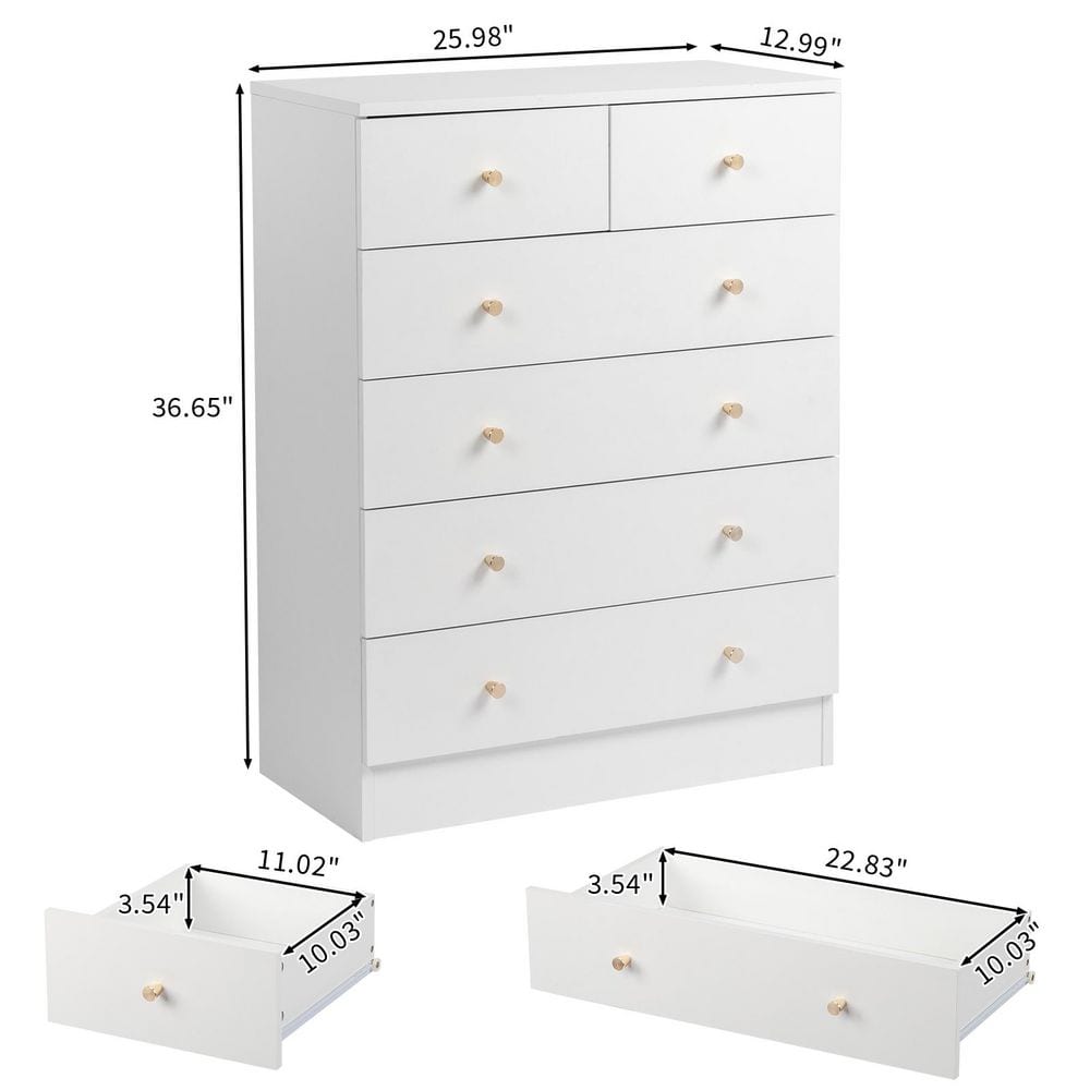 White 6-Drawer 25. 98 in. Wide Chest of Drawers - thumbnail 3