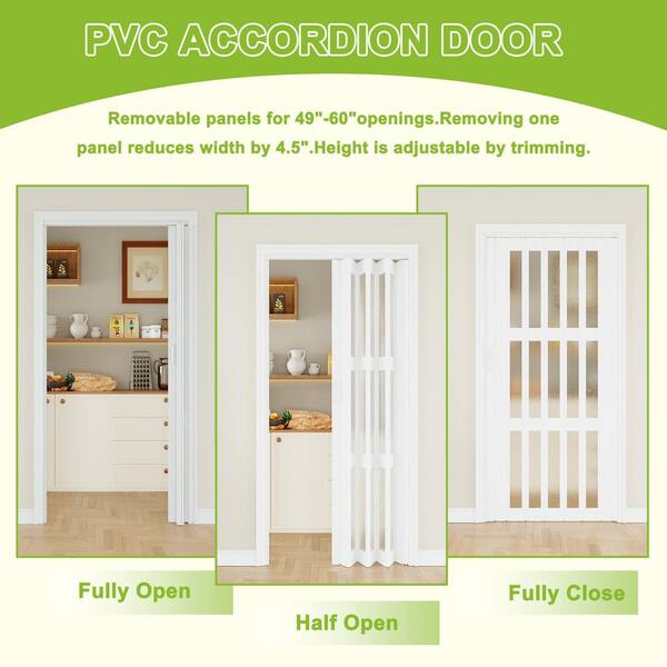 ARK DESIGN 60 in. x 80 in. White Dual 3-Lite PVC Accordion Door