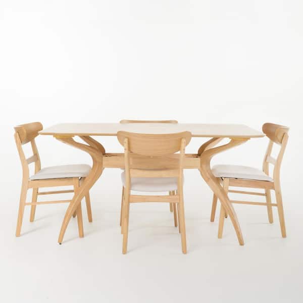 Noble House Idalia 5-Piece Light Beige Fabric Dining Set