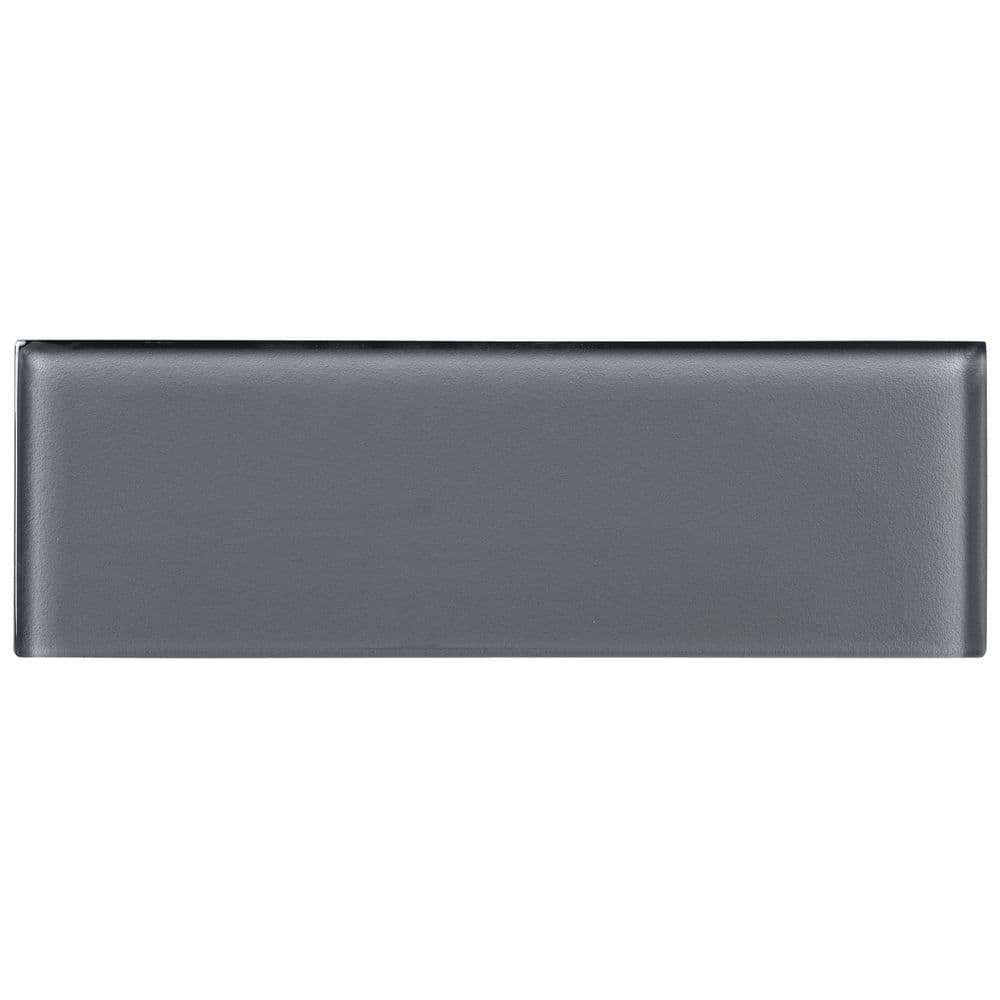 Enchant Elle Devon Dark Gray Glossy 4 in. x 12 in. Smooth Glass Subway Wall