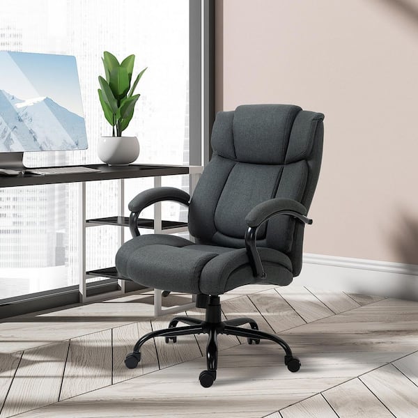 Charcoal Grey, Big and Tall Executive Office Chair High Back Computer Desk Chair Ergonomic Swivel Chair with Linen