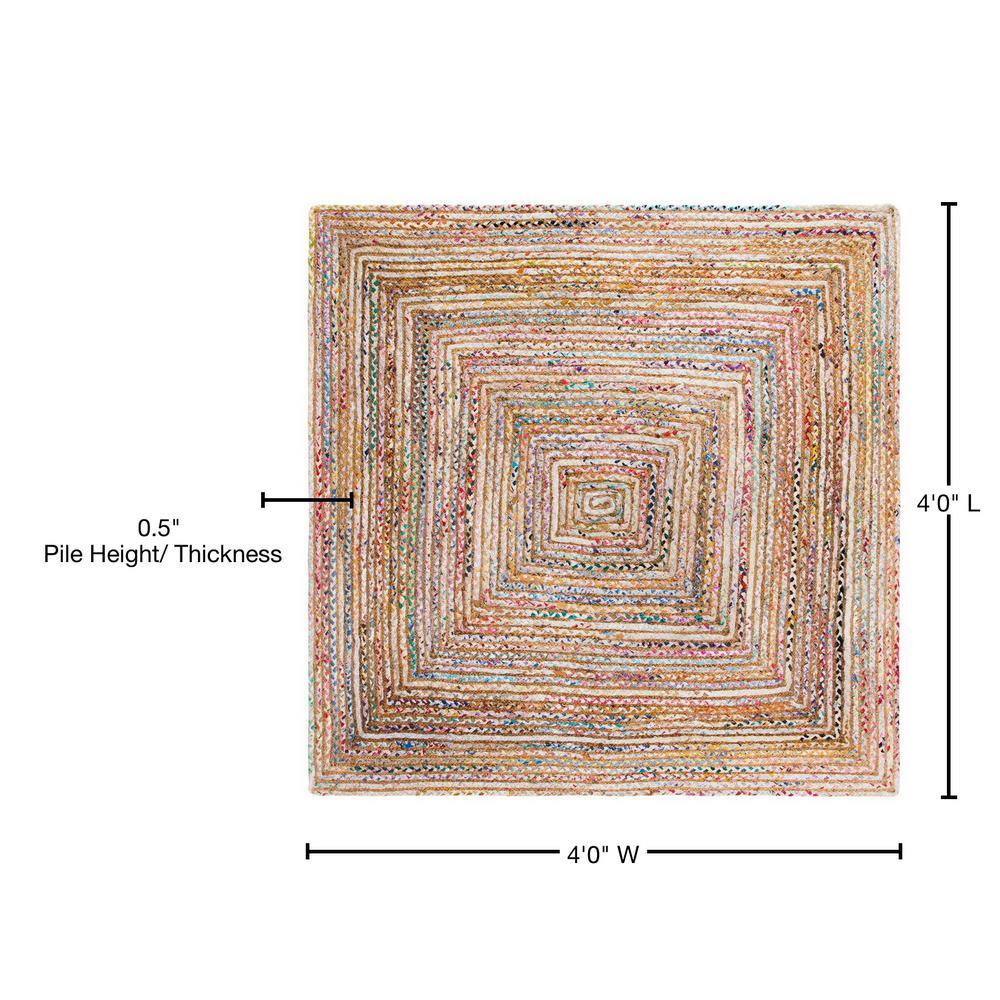 Handmade Beige and Multicolor Cotton Square Area Rug