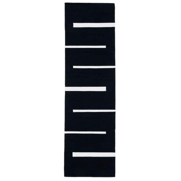 Montauk Black/Ivory 2 ft. x 6 ft. Geometric Lines Runner Rug