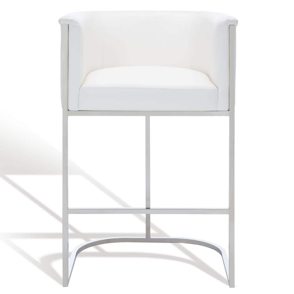 SAFAVIEH Shiloh 29.9 in. White Metal Bar Stool with Leather KNT7037A