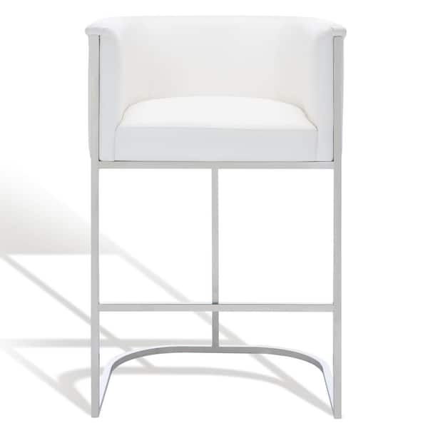 SAFAVIEH Shiloh 29.9 in. White Metal Bar Stool with Leather