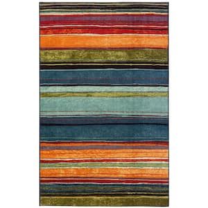 Rainbow Multi 3 ft. 9 in. x 5 ft. Machine Washable Striped Area Rug