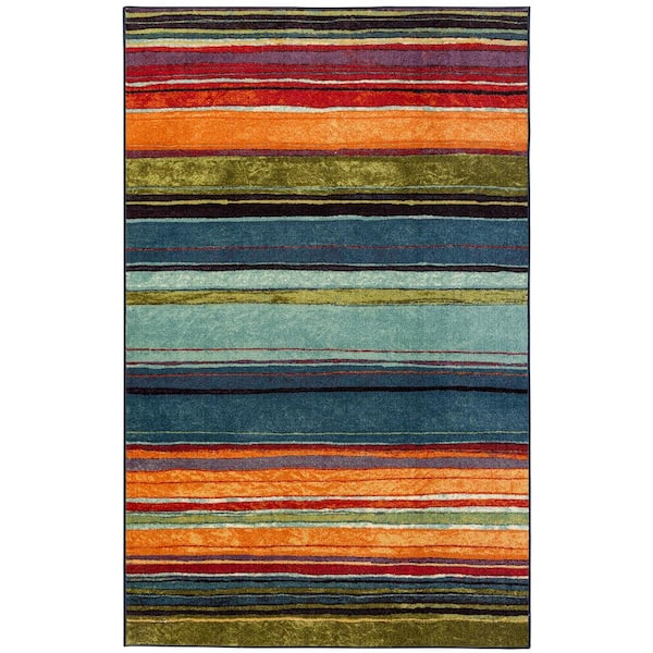 Mohawk Home Rainbow Multi 3 ft. 9 in. x 5 ft. Machine Washable Striped Area Rug