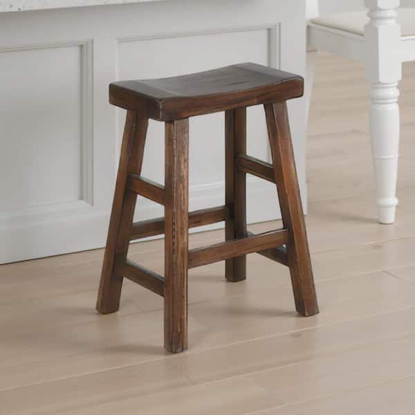 Benjara Odel Brown Wood Frame Counter Stool (Set of 2)