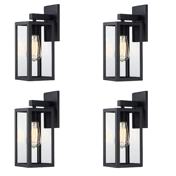 Hukoro 13 in. H 1-Light Matte Black Hardwired Outdoor Wall Lantern Sconce (4-Pack)