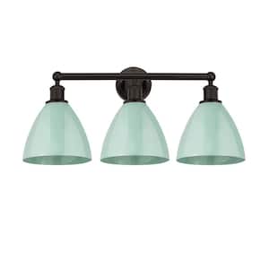 Plymouth Dome 25.5 in. 3-Light Oil Rubbed Bronze Vanity Light with Seafoam Metal Shade