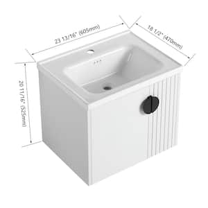 24 in. W x 18.50 in. D x 20.69 in. H Single Sink Wall Mounted Bath Vanity in White with White Ceramic Top