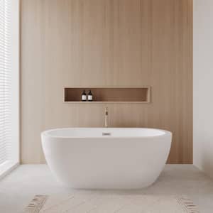 Soho 59.75 in. Acrylic Flatbottom Center Drain Soaking Tub in White with Floor Mounted Faucet in Brushed Nickel