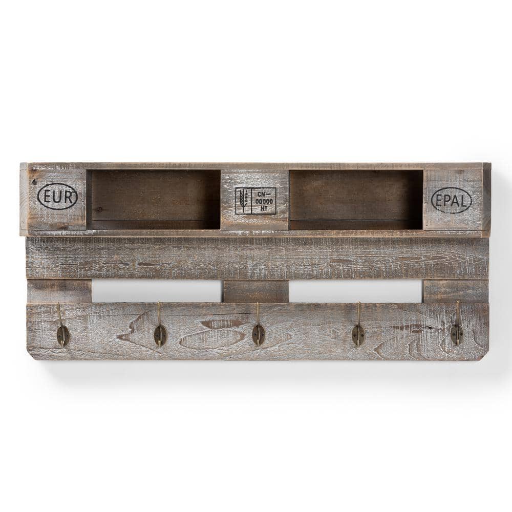 Rustic Whitewashed Oak Wall Mounted Coat Rack with Shelves