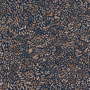 Brushstroke Garden Toasted Almond and Navy Removable Peel and Stick Vinyl Wallpaper, 28 sq. ft.