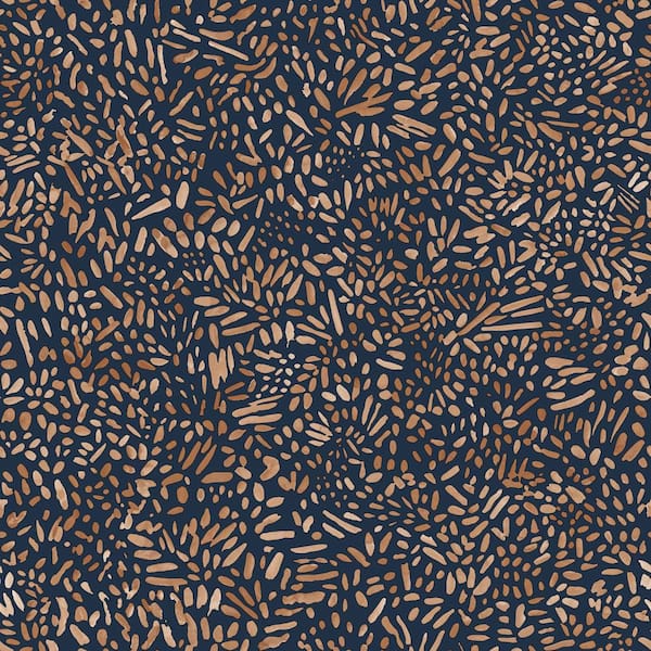 Toasted Almond and Navy Brushstroke Garden Vinyl Peel and Stick Wallpaper Roll (Covers 28 sq. ft.)
